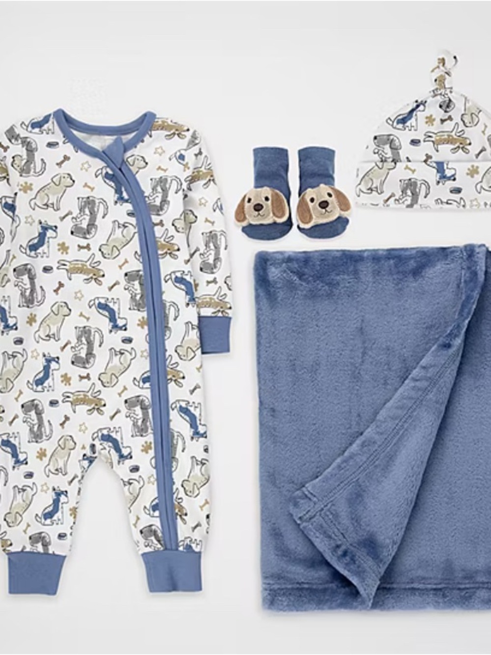 Baby Essentials Blue-Trim Dog Print Footed Pajamas
